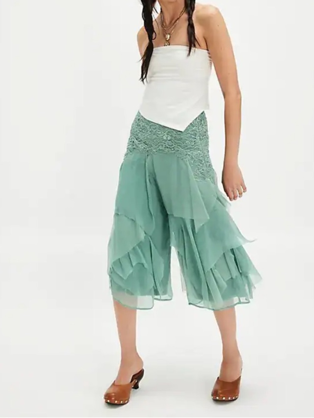 NWOT Free People Nigel Preston Fairy Chiffon Cropped Pants in Aquafier
